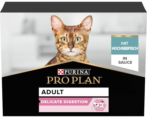 PRO PLAN Delicate Digestion Ocean Fish in Gravy Wet Cat Food 10x85g (Pack of 4)