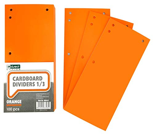 D.RECT - Lot de 100 intercalaires en carton, Bandes de séparation en papier, 1/3 Feuille A4, 11x24cm, 160g, Pour Une Séparation Parfaite Des Classeurs, Bandes de Séparation, couleur orange 009447