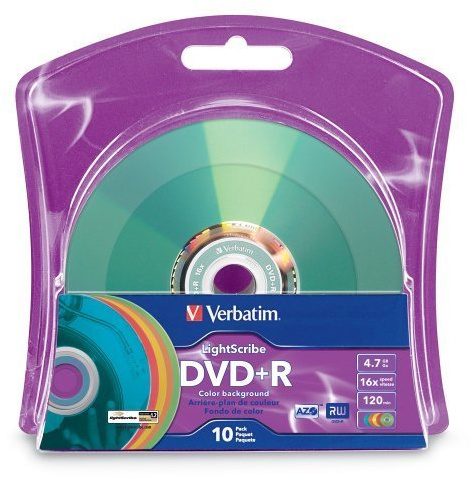 Verbatim 16x DVD+R LightScribe Assorted Color Blank Media, 4.7GB/120min - 10 Pack (96941)
