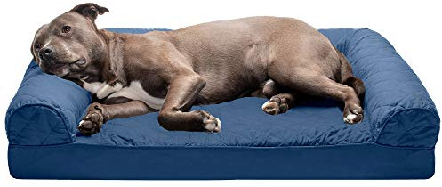 FurHaven Classic Sofa Orthopedic Dog Bed for Large Dogs with Egg Crate with a Solid Orthopedic Foam Base for Joint Support, Removable Washable Cover, Large, Quilted Sofa, Navy (Blue)