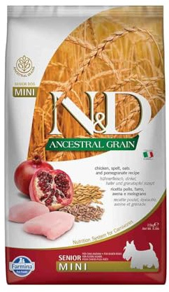 N&D ANCESTRAL GRAIN DOG CHICKEN, SPELT, OATS AND POMEGRANATE SENIOR MINI 2.5KG