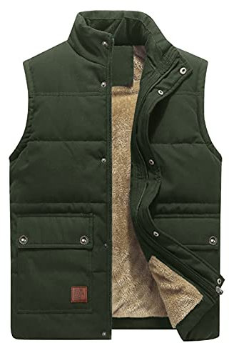 KEFITEVD Steppweste Herren Outdoor Weste Multi Taschen Funktionsweste Männer Wattiert Fleece Jacke Winter für Jagd Angeln Dunkeloliv 3XL