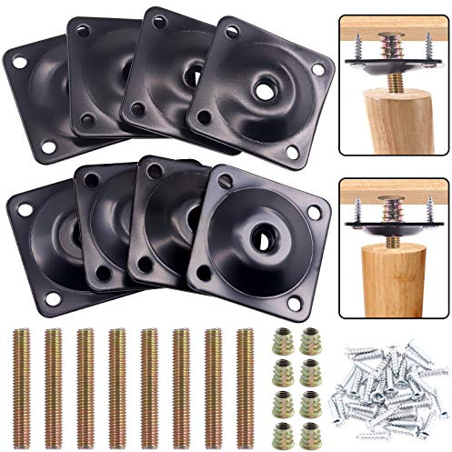 Rustark 8 Sets M8 Furniture Leg Mounting Plates, 5/16 Heavy Duty Flat and Angled Leg Attachment Plates Kit with T-Plate Hanger Bolts Screws for Strengthen Sofas Couches Seat