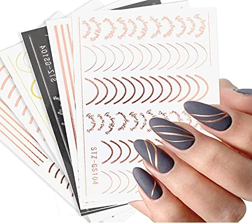 JMEOWIO Nagelsticker Roségold Leitung 8 Blätter Nagelaufkleber Selbstklebend Line Nail Art Dekoration NagelDesign Zubehör für Frauen Mädchen