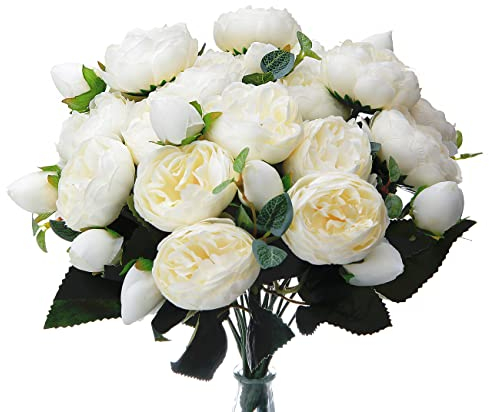 Jewlri 4 Stück Künstliche Blumen Pfingstrose Gefälschte Seidenblumen Faux Weiß Blumen Dekor für Hochzeit Blumenarrangements DIY Tafelaufsätze Party Zuhause Büro