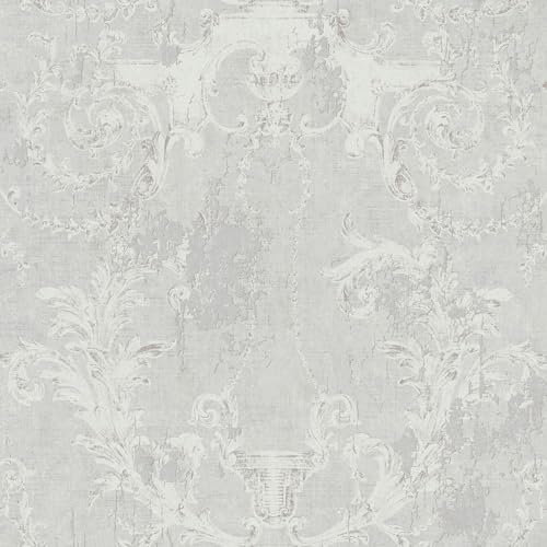 Papier peint baroque Profhome 376531-GU papier peint intissé légèrement texturé au style baroque mat gris blanc 5,33 m2