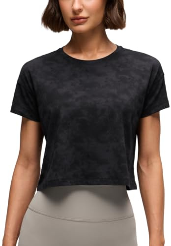 CRZ YOGA Pima Cotton Crewneck Crop T-Shirt Tie Dye Smoke Ink 12