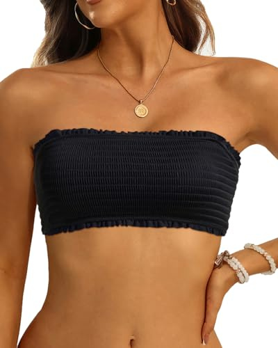 Aqua Eve Haut de Bikini Bandeau sans Bretelles pour Femme, Noir, Taille S