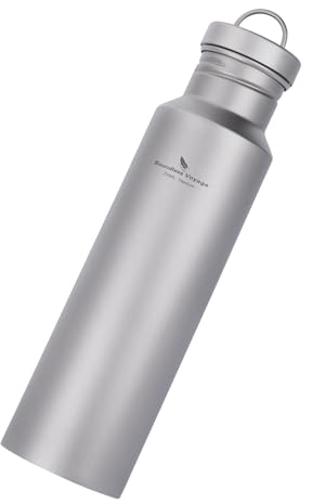iBasingo Bouteille d'Eau en Titane 750ml Léger (143g) & Anti-Fuite - Pour Randonnée, Cyclisme, Sport- Large Ouverture (50mm) - Café/Thé - Design Monocouche Durable Ti3253D