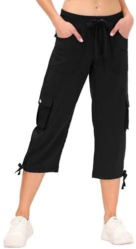 JINSHI Pantalones Cargo Mujer Verano 3/4 Capri Pantalón Casual Ligero Pantalones de Senderismo Deportivos Multi-Bolsillos