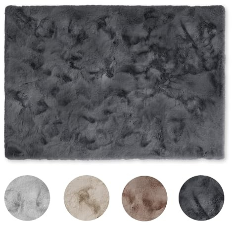Schöner Wohnen Kollektion Hochwertiger Kunstfell Teppich flauschig - Teppich Wohnzimmer - Hochflorteppich Lammfell Schaffell - Dekofell rechteckig Anthrazit 120 x 180 cm