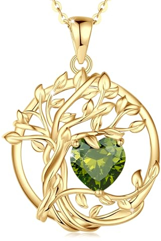 FANCIME August Birthstone Peridot Necklace Sterling Silver Tree of life