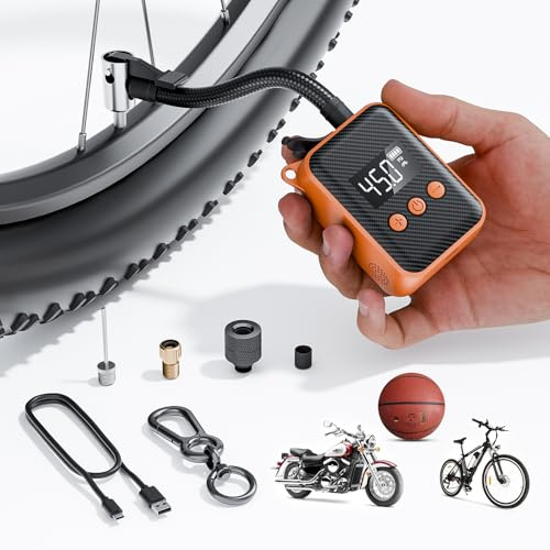 Mini Bomba Eléctrica de 130 PSI para Bicicleta, Portátil con Manómetro Digital, Batería Recargable, Apagado Automático, Compatible con Válvulas Presta y Schrader, Ideal para MTB y Bici de Carretera