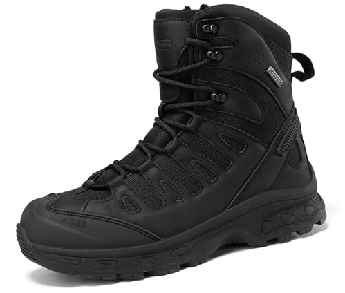 Stivali da Combattimento all'aperto Uomini, Impermeabile Traspirante, con Cerniera Laterale, Stivali Leggeri, Stivali della Giungla dell'Esercito, Stivali Moto(Black,47 EU)