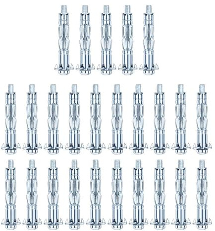 Lot de 25 fixations M6 x 80 pour plaques de plâtre - Fixations murales creuses - Chevilles d'ancrage pour cloison sèche - Vis d'ancrage en métal robuste pour cloison sèche