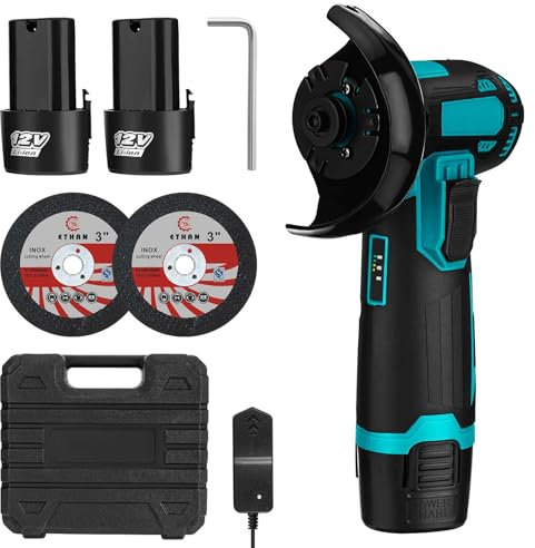 Aytop Mini-Winkelschleifer, 12V Akku-Winkelschleifer Tragbarer Winkelschleifer mit 2x1.3Ah Batterien 2x75mm Schleifscheiben 1xSchlüssel und Ladegerät zum Trennen Schleifen Polieren Schärfen