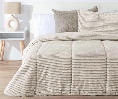 Edredón Sherpa de Borreguito Lines Melange MANTEROL con Relleno de Fibra antialérgica. Ideal para Inviernos fríos (C07, Cama 180cm)