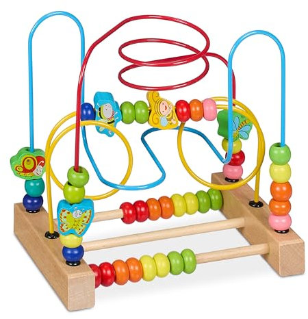 Relaxdays Motorikschleife, Holz Motorikspielzeug, Design A, Kinder ab 1 Jahr, Holzspielzeug für Mädchen & Jungen, bunt