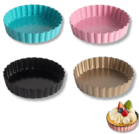 OlBuWa 4 Pezzi Stampi di Crostate Uova, Mini Stampi per Torte, Antiaderenti Forme per Crostatine, Muffin Stampi Tortine, Cupcake, Formine per Muffin, Cioccolati, Carbonio, 11cm