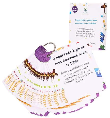Biblia para Niños – 30 Cartas para manejar sus emociones, Niños cristianos – versículos bíblicos para manejar la ira, el miedo, la tristeza – Anillo Incluido – Ideal Regalo Espiritual