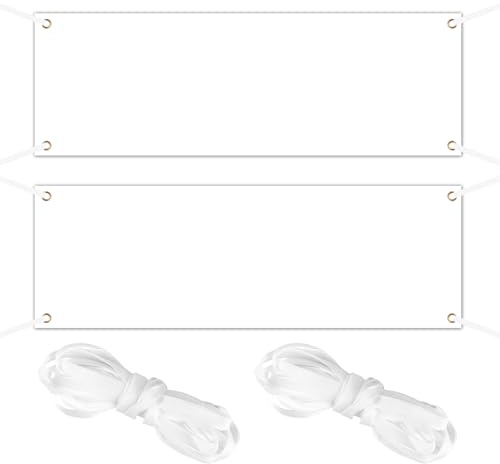 Blanko Long Banner Personalizzato 2 Pezzi Striscione Bianco Grande, 180 x 60 cm Striscione Vuota con Corda da 6 m per Fai da te Disegno Scrittura Eventi Interni ed Esterni