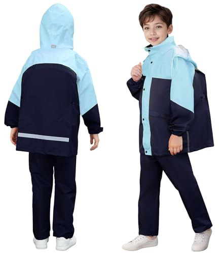 JinBei Boys Waterproof Suit Lightweight Trousers Jacket, 11-12 Years, Blue