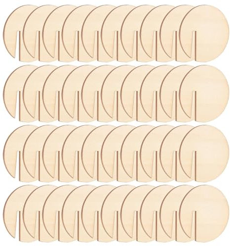 40X Étiquettes Pour Boissons En Bois,Marqueurs Ronds D'identification,Ronde Plates Breloques De Verre Pour Boissons,Marqueurs De Verre À Vin En Bois Pour Décoration De De Mariage,49,5x2,7 Mm