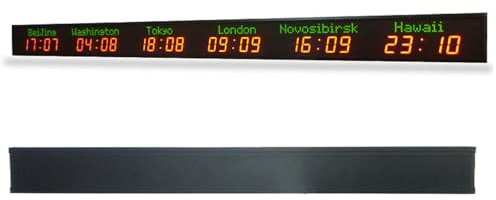 Reloj Mundial Digital LED Grande De Pared con 6 Zonas Horarias Y 5 Ajustes De Brillo. Se Puede Cambiar La Ciudad. Ideal para Hoteles, Aeropuertos Y Lugares De Ocio
