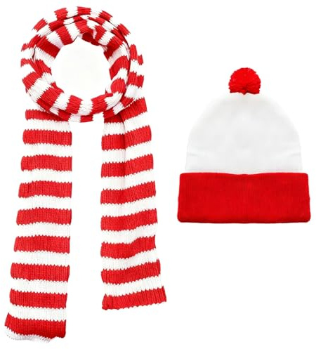 Sdfvsdg Fall Winter Ultra Soft Knit Striped Scarf Red White Hat Scarves Accessory for Cosplay Women Men Girls Boys