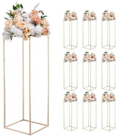 VEVOR Portafiori da Matrimonio 10 Pezzi da 80 cm, Portafiori a Colonna con Laminato Metallico, Espositore Floreale Rettangolare Dorato per Matrimoni, Feste, Compleanni, Casa, Centrotavola Oro Francese