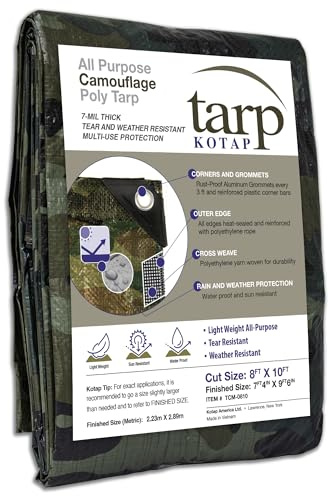 Kotap TCM-0810 Camouflage All Purpose 7-mil Poly Tarp, 8 x 10 ft, Green/Black