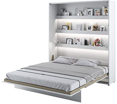 Arthauss Vertical Wall Bed Concept with Storage 180cm White Matt - Space-Saving Hidden Cabinet Bed for Small Rooms, Fold Down Murphy Bed with Multifunctional Shelves