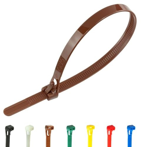 Gocableties 100 Pack of 250mm x 7.6mm Reusable Cable Ties, Heavy Duty Brown Releasable Cable Ties, 10 Premium Tie Wraps, Strong Nylon Zip Ties