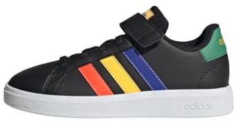 adidas Grand Court Court Elastic Lace And Top Strap Shoes, Zapatillas de tenis Unisex niños, Core Black Lucid Blue Court Green, 35 1/2 EU