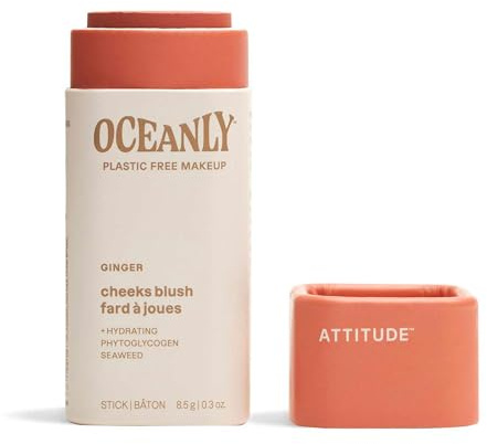 ATTITUDE Oceanly Plastic-Free Lightweight Blush Stick, Titanium Dioxide-Free, EWG Verified, Vegan Makeup, Ginger, 8.5 grams