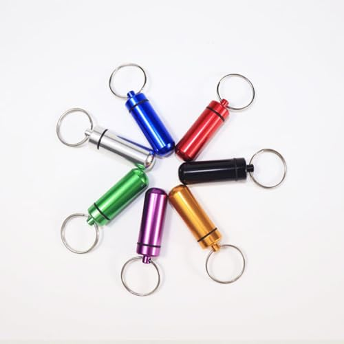 7 PcsCaja de Pastillas Portátil, Impermeable Pastilleros Caja de Pastilla Portátil Llavero Mini Pastillero Aluminio Pastillero Llavero 7 colores Fenglin-joy pillendose schlüsselanhänger