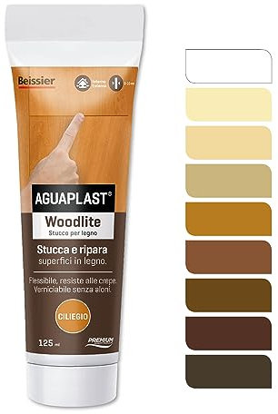 Aguaplast Woodlite stucco per legno colorato. Fibrato, resiste alle dilatazioni fino al 20%. Ideale per buchi e crepe in mano unica senza ritiro. Ciliegio