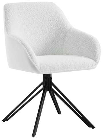 WOLTU Esszimmerstuhl drehbar, ergonomischer Stuhl Esszimmer, Drehstuhl, Küchenstuhl, Sessel Wohnzimmer, Polsterstuhl mit Armlehnen, Metallbeine, Loungesessel Chenille und Cord, Weiß, EZS11ws-1