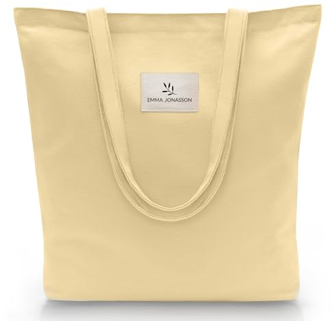 Emma Jonasson Jutebeutel - Stilvolle Einkaufstasche mit Innentasche und extra breitem Boden - Stoffbeutel mit langem Henkel - Perfekte Tasche als Tote bag, Stofftasche, großer Damen Shopper - beige