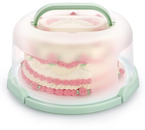 OLegei Scatola per il trasporto di torte portatile in plastica multifunzione Scatola per torte con manici e vassoio per uova per cupcake, dolci, dolci, pane, torte (verde, 30 cm)