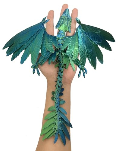Dynamische 3D Gedruckte Drache Mit Flügeln, Überraschung Drachen Zappelspielzeug, 3D Gedruckte Artikulierter Dragon, Bewegliches Flexibles Kristalldrachen Spielzeug für Desktop (Laser blau-grün)