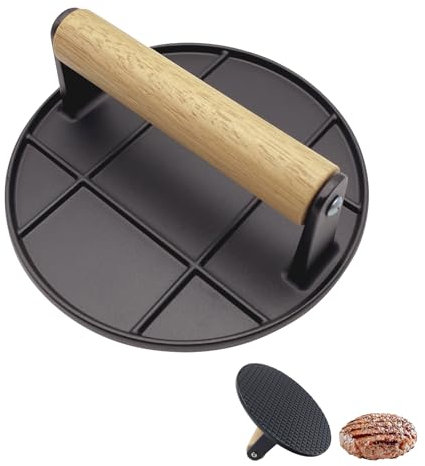 Foyucool Pressa per Hamburger, 16cm Rotundità Smash Burger Press, Impugnatura in Legno Resistente al Calore, per Hamburger, Cottura di Bistecche, Grigliate, Nero