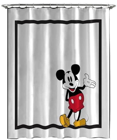 Jay Franco Disney Mickey Mouse Fabric Shower Curtain - Kids Classic Black and White Bathroom Décor