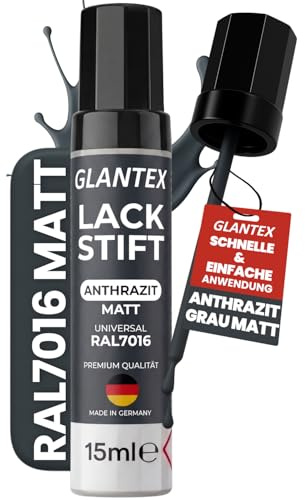 GLANTEX Lackstift Anthrazit Matt RAL 7016 [15ml] – Lackstift Grau Matt – Hohe Deckkraft gegen Kratzer & Steinschläge – für Auto, Terrassendächer, Möbel, Metall u.v.m.