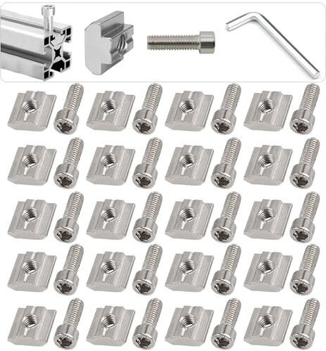 40 Pcs/20 Sets Roll-in Spring T-Nuts, T-Slot Bolts and Nut, Metal Profile T Slot Nuts and Bolt, With L-type wrench, T Track T Nut and Bolts for 2020 Aluminum Profile - 20 Series,M5