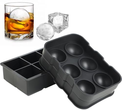 Set da 2 ice cube maker in silicone – Stampi per grandi cubetti ghiaccio rotondi con imbuto – Contenitore per ghiaccio senza BPA, riutilizzabile per whisky, cocktail e alimenti per bambini