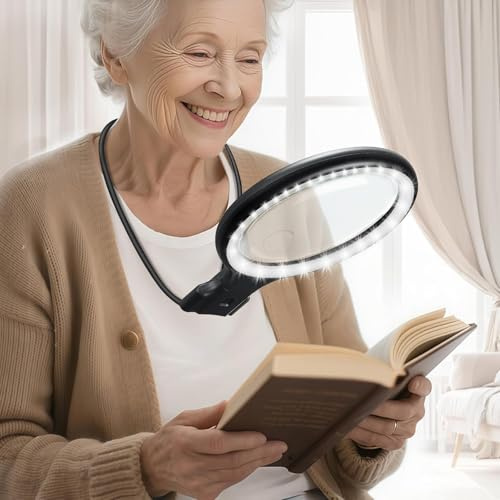 Lente di ingrandimento con luce, 5,4 pollici, 5 x 10 x lente di ingrandimento ricaricabile con luce, 30 LED, flessibile a collo di cigno, per anziani vicino al lavoro, per leggere, riparazioni, cucito