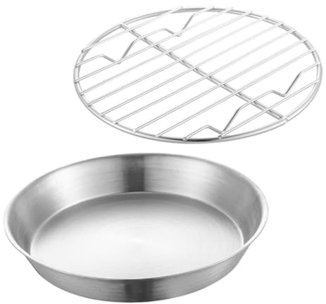 Homoyoyo Bandeja para Hornear de Acero Inoxidable 304 Asadera Redonda de 16 CM con Rejilla para Escurrir Aceite Plato para Barbacoa y Enfriar Pasteles Utensilios para Hornear Casa y