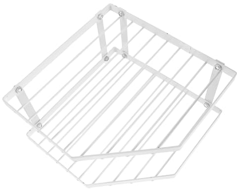 NUOBESTY Corner Cooking Area Shelf Stand 2-Tier White Metal Rack 34x12cm for Pot and Pan Storage, Corner Countertop Organizer with Space-Saving Design for Home and Bathroom Use