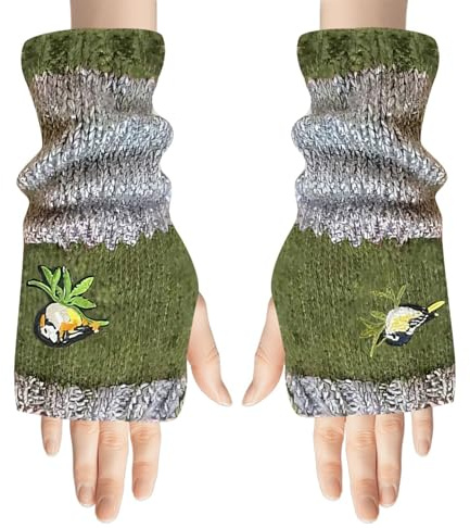 Dgayaeic Fingerlös handske | Fågelmönster stickade vantar vantar, broderi fingerlösa vinterhandskar | för vuxna barn flickor vinter kallt väder arbete körning skriva cosplay kostym, gRÖN, Refer